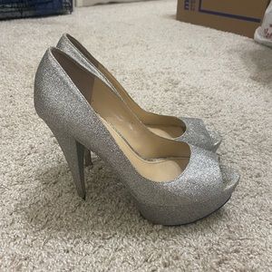 Enzo Angiolini Silver Sparkly Heels